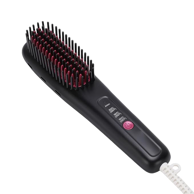 ZJchao Hair Straightener Comb Adjustable 3 Temperature Settings Portable Straightening Brush with 3D Teeth for Home Travel Use Black