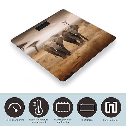 Wild Animals Elephants Scale with LCD Precision Weighing Scales Sturdy Tempered Glass Weight Scales Easy-to-Read Anti-Slip Weight Digital Bathroom Scale for Daily