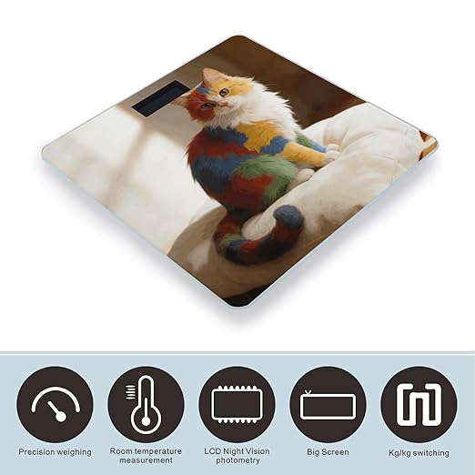 Colorful Cat Weight ScaleClear LED Display Bathroom Digital Weighing ScaleTempered Glass Digital Bathroom Scale for Body Weight Capacity Up to 400 Lbs