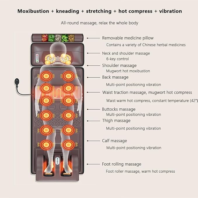 Back Massager 3D Kneading Massage Cushion 9 Modes Three Speed Timer Constant Temperature Heat 10 Vibration Motors Suitable For Home Use