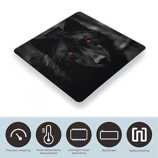 Digital Bathroom Scale for Body Weight Scale with Bright LCD Display High Accuracy Step-On Technology Auto On/Off Black Red Eyed Wolf Digital Scales 400 Lbs /180kg