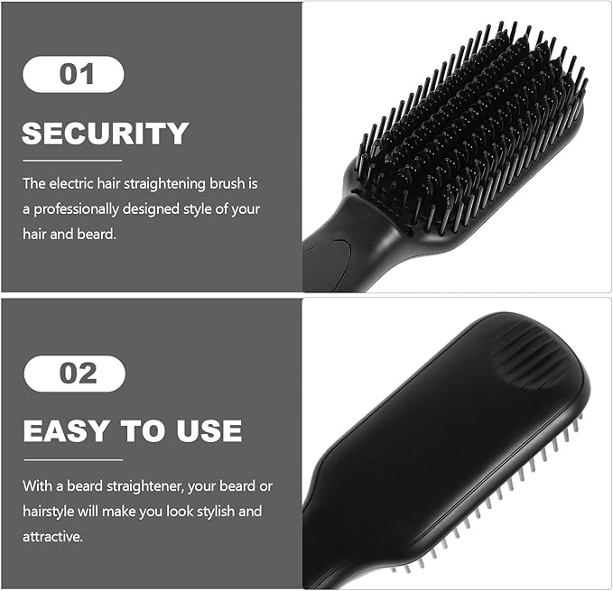 FRCOLOR Electric Beard Straightening Comb and Hair Styler for Men Adjustable Temperature Heated Brush Portable Travel Grooming Tool for Home and Trip Use
