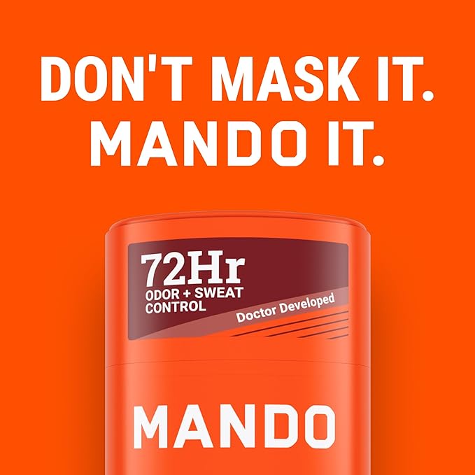 Mando Antiperspirant Deodorant Sweat and Odor Control for Men – Extra Strength Smooth Solid Stick – 72 Hour Performance – Baking Soda Free Skin Safe – 2.6 oz – Bourbon Leather – Pack of 2