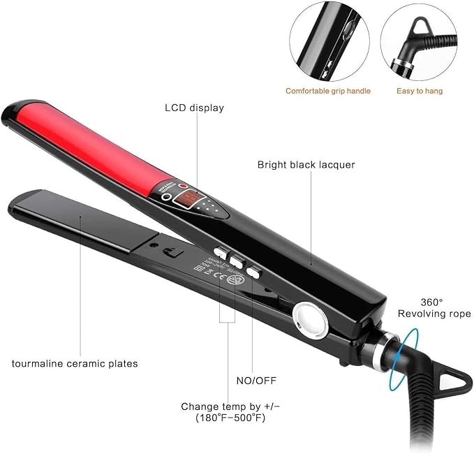 Hair Straightener 2-in-1 Straightener and Curler for All Hairstyles Heats Up Fast Hair Straightening Iron LCD Display Gift for Girls Women