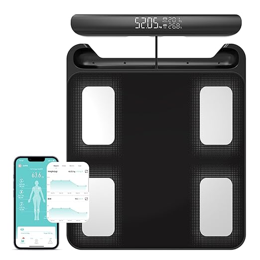Fitdays Smart Scale for Body Weight and Fat Percentage FSA&ampHSA Eligible 8-Electrode Digital Bathroom Scale with BMI Body Fat &amp Muscle Mass to 28 Body Composition and Printable Body Analysis