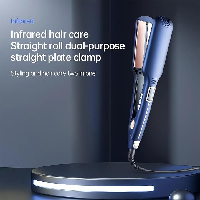 PRO Infrared Wide Flat Iron Hair Straightener Version LCD Display Hair Straightening and Curling Iron Dual Purpose Salon Tool Anti-Scald Gifts for Women Lovers or Friends