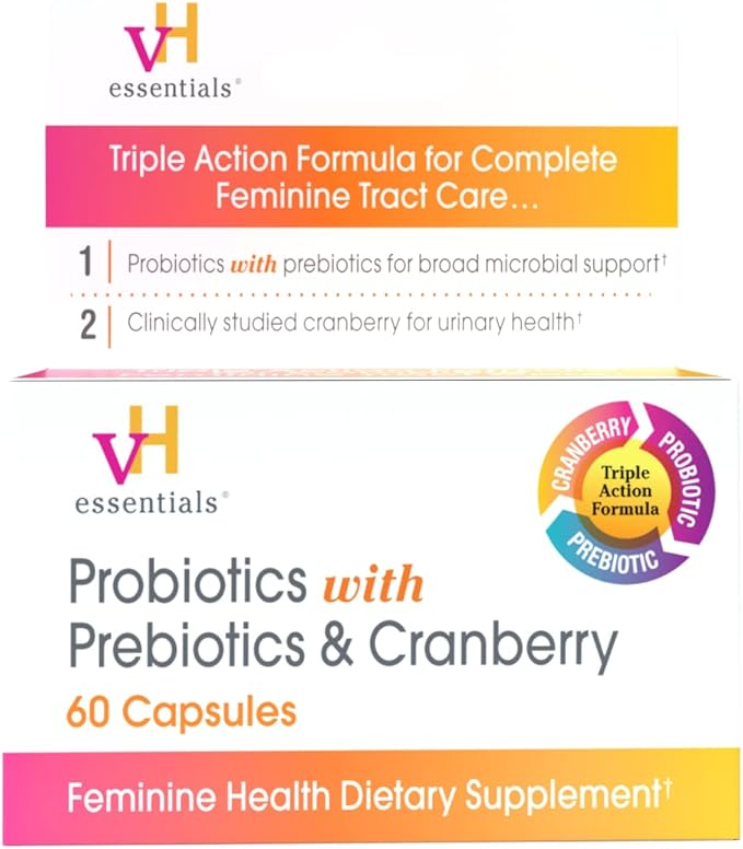 vH essentials Probiotics - 60 Capsules &amp Prebiotic PH Balanced Vaginal SuppositoriesBox Original Version 15 Count &amp Ph Balanced Daily Feminine Wash 6 Fl Oz (Pack of 1) 54306 Clear