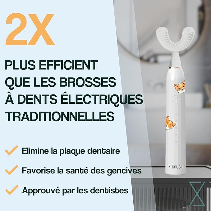 Y-Brush KidsBrush - Electric Toothbrush for Kids 4-12 yo - Y-Shaped Brush - Innovation Awards at CES 2 Months Battery Life - Clinically Proven