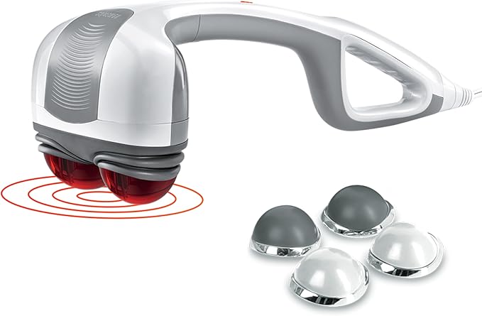 Homedics Back Massager - Heated Automatic Percussion Back Body and Neck Massager with Duel Pivoting Heads Interchangeable Nodes for Shoulders Legs and Feet White