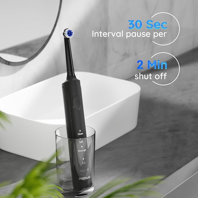 mornwell Electric Toothbrush USB Fast Charging 3 Modes Rotary Toothbrushes Rechargeable Spin Toothbrushes with 4 Round Brush Heads for Adults &amp Kids (Over 8 Years Old)