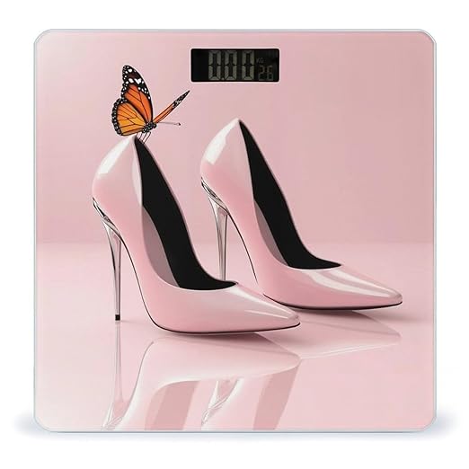 Smart Scale for Body Weight Automatic Switch Digital Bathroom Weighing Scale Elegant Pink High Heel Shoes Butterfly