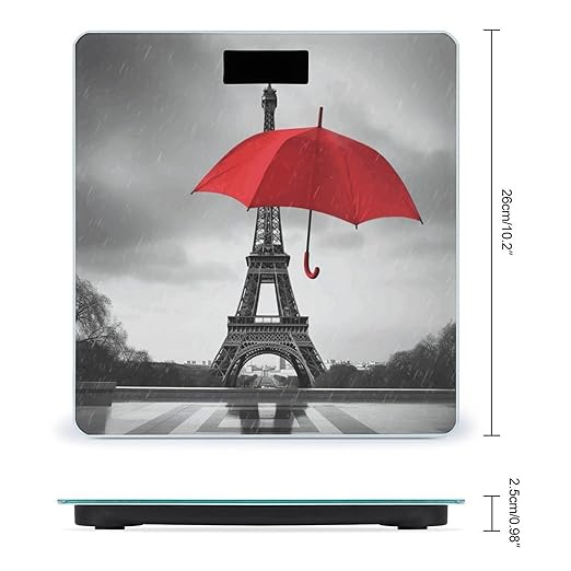 Eiffel Tower with Red Umbrella Scale for Body Weight High Precision Digital Weight Scales with LCD Display Anti-Slip Sturdy Slim Tempered Glass Bathroom Scale for Home Use