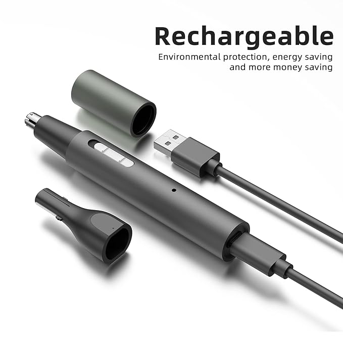 Nose Hair Trimmer and Eyebrow Trimmer Rechargeable Professional Painless Eyebrow Razor for Ear Beard Hairline 2 in 1 Metal Trimming Tool Black