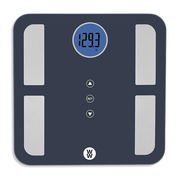 Weight Watchers Scales by Conair BathroomScale for BodyWeightGlass Digital ScaleBody Analysis Measures Body FatBody WaterBMIBone Mass&ampMuscle for 4UsersMeasures Weight up to 400Lbs in Black&a