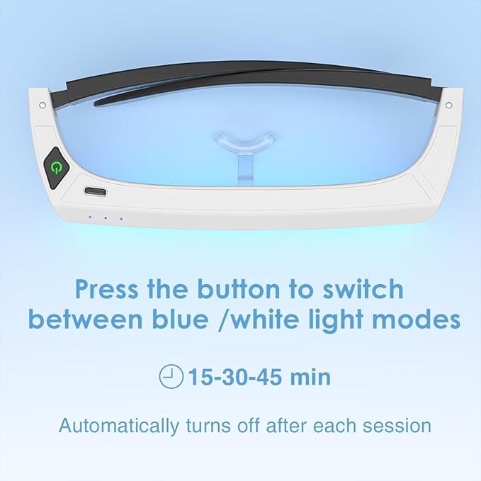 GentleGlow MEINNO Light Therapy Glasses Blue-White UV-Free Light Therapy Lamp Portable Daylight Lamp Wearable Sunlight Lamp Boost Energy Relief for Sleep Problems Jet Lag