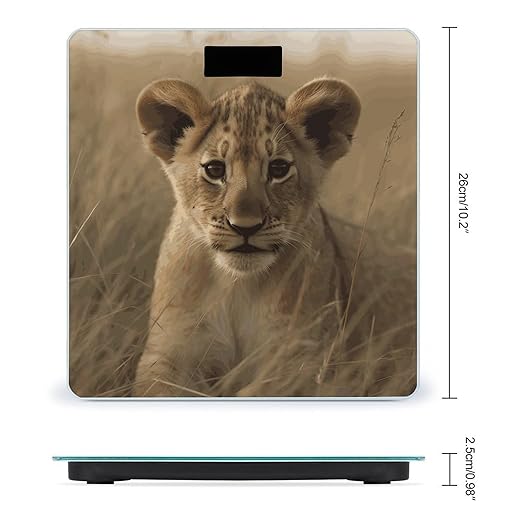 The Waiting Lion Cub Scale for Body Weight Anti-Slip Digital Bathroom Scale Sturdy Toughened Glass Weighing Scales High Precision Safe Rounded Corners Smart Scales