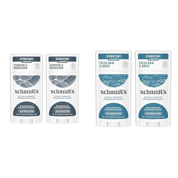Schmidt's Aluminum Free Natural Deodorant Charcoal &amp Magnesium 2 Count For Women and Men &amp 100% Natural Origin Ingredient Deodorant Stick Fresh Rain &amp Birch 2 Count