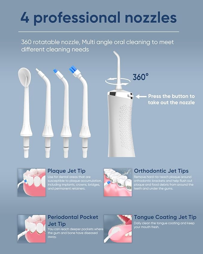MySmile LP211 Water Flosser &amp Travel Size Mouthwash Set Portable Dental Care Kit for Fresh Breath Healthy Gums Ideal for Home &amp Travel（Chalk）
