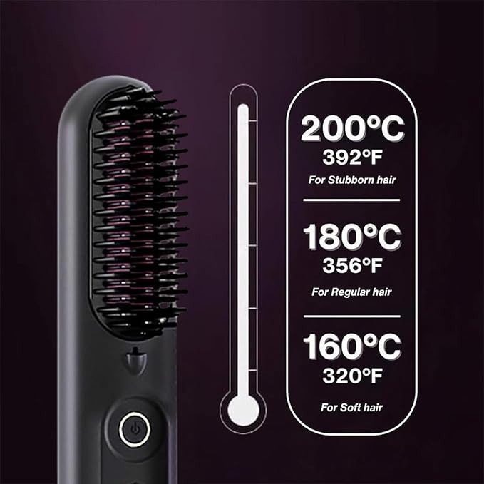 Hair Straightener - Ceramic Heated Cordless Hair Brush Styling Brush Three Level Temperature Control Hot Comb for Girls Women Wife Girlfriend Home Bathroom Travel Vacation Business