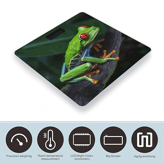 Red Eyed Tree Frog Bathroom Scale Automatic Power On/Off Body Scales LCD Backlight Display Square Digital Scale Rounded Corners Bathroom Scales for Home Bedrooms
