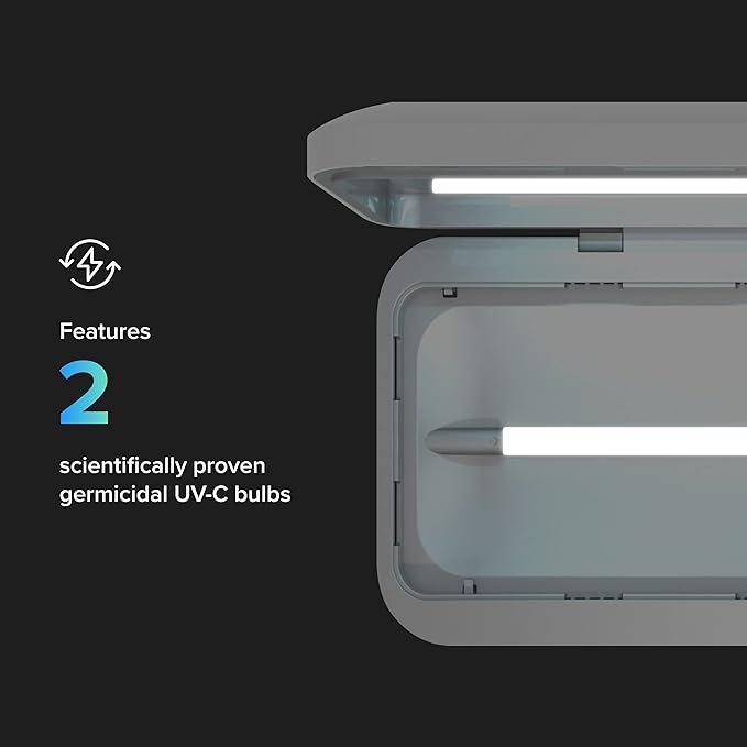 PhoneSoap 3 UV Cell Phone Sanitizer &amp Dual Universal Cell Phone Charger Box | Patented &amp Clinically Proven 360-Degree UV-C Light Sanitizer | Disinfects and Charges All Phones (Black)