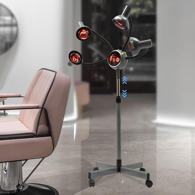 Infrared Lamp 5 Red Lights for Hair Salon750W Professional Hairdressing Hair Color Processor Hair Dryer Heater Lamp with Rolling Base