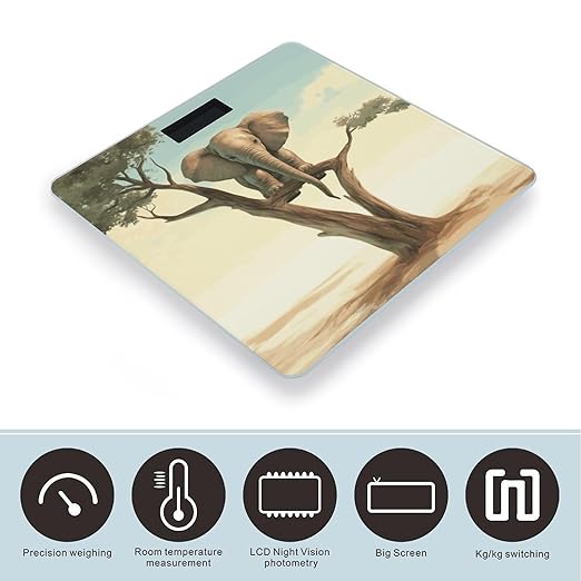 Digital Bathroom Scale for Body Weight Scale with Bright LCD Display High Accuracy Step-On Technology Auto On/Off Little Elephant on Tree Digital Scales 400 Lbs /180kg