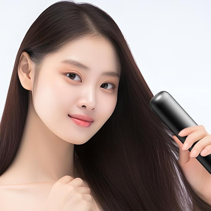 Yoidesu Cordless Hair Straightener BrushPortable Hair Straightener Comb with Negative Ion for Smoothing MCH Heating 3 Temperature Settings 6000mAh Rechargeable (Black)