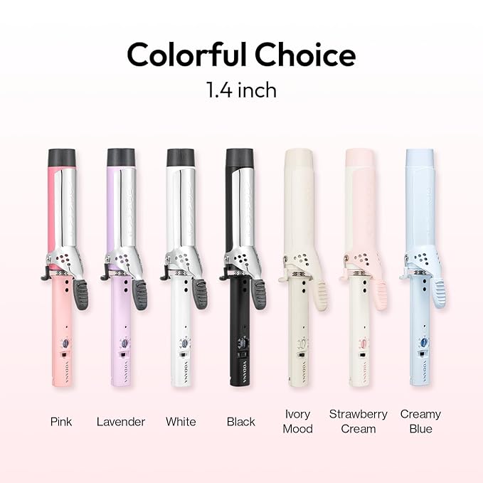 VODANA Professional GlamWave Ceramic Curling Iron Long-Lasting Natural Curls Instant Heat Hair Curler Curling Wand Available in USA (1.4 inch Pink)