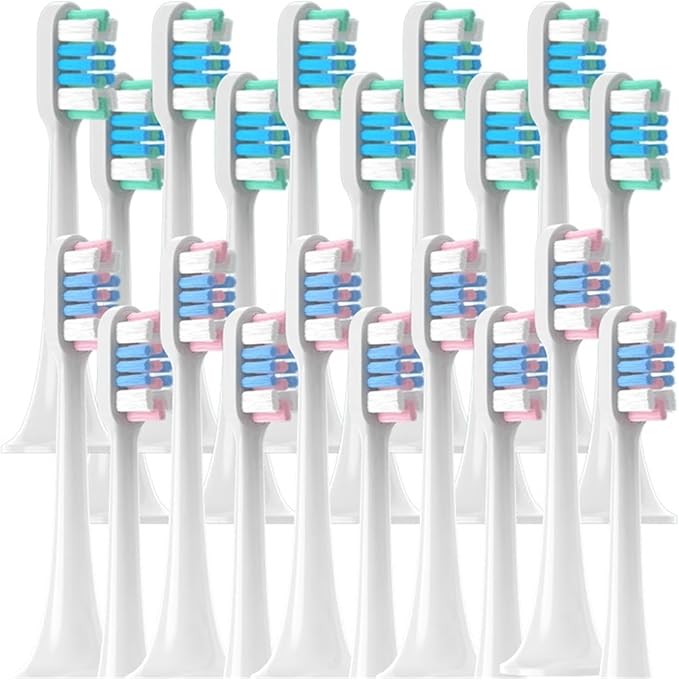 20/50 Pieces Replacement Brush Heads Compatible for Xiaomi T300/T500/T700 Clean Soft Bristle Electric Toothbrush Nozzle(20WhiteGreenBlue)