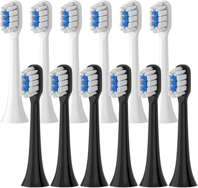 Replacement Brush Heads Compatible for Mijia T301 T302 T501 /501CSonic Electric Toothbrush Head Soft Bristle Nozzles(T301-302-BK-12Pcs)