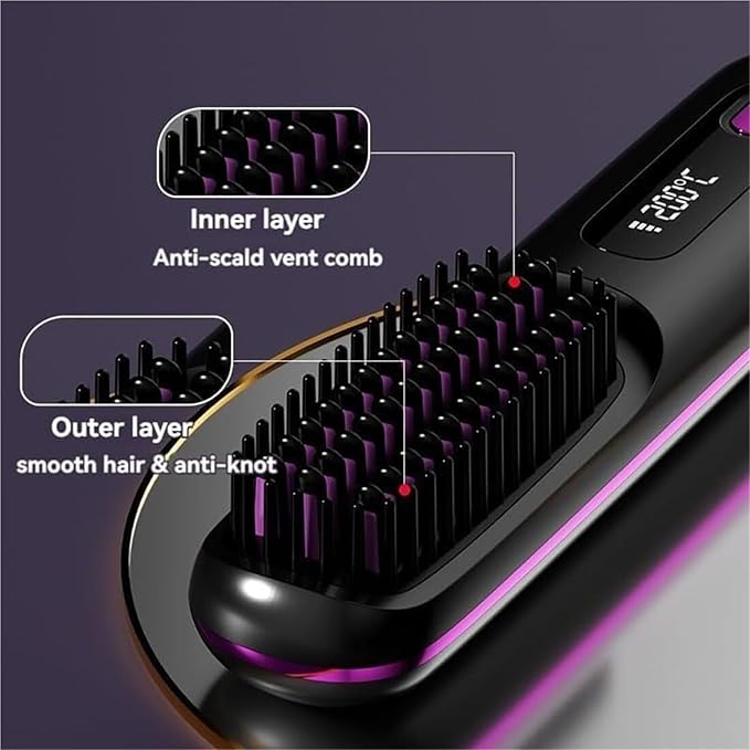BellaBrush Pro Bella Brush Pro Portable Straightener Brush Heated Hair Comb Hair Straightener Brush Cordless Hair Straightener Brush Portable Brush Straightener for Women(Black)