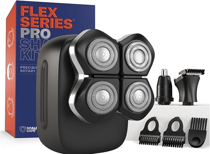 Pro Electric Head &amp Body Shaver - Mens Cordless Rechargeable Wet/Dry Skull Bald Head Back &amp Groin Waterproof Razor with Rotary Blades Clippers Nose Trimmer Brush Massager