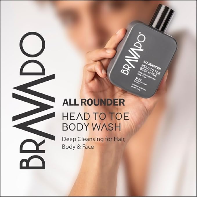 BRA.VADO All Rounder Head to Toe Body Wash | 3-in-1 Gentle Formula for Hair Body &amp Face | Deep Cleansing &amp Hydrating with Black Oat &amp Lecithin | Refreshing Toxin-Free Perfect for Daily