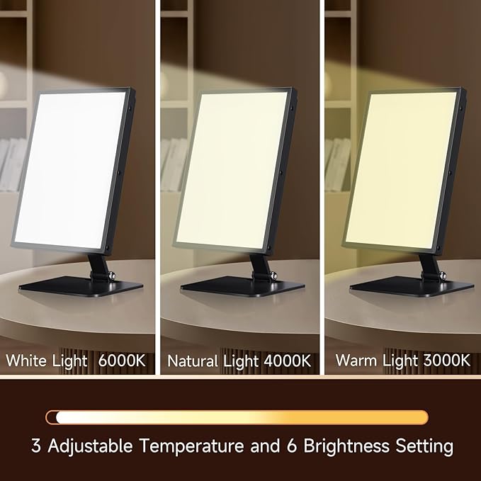 Light Therapy Lamp UV-Free Happy Lamp 10000 Lux Desk Sun Lamp with Timing Mode &amp 6 Brightness &amp 3 Colors for Bedroom/Reading/Studying Black