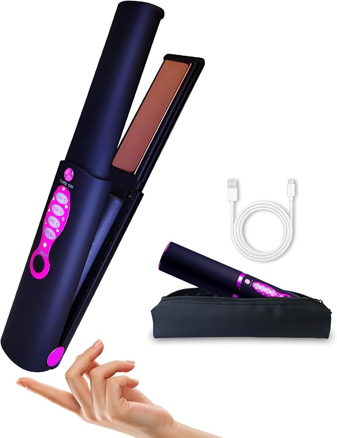 Mini Cordless Flat Iron for Short Hair - Titanium Travel Straightener &amp Curler with USB-C Fast Charging 5000mAh Battery Dual Voltage 3 Adjustable Heat Settings 2-Second Rapid Heating (2026)