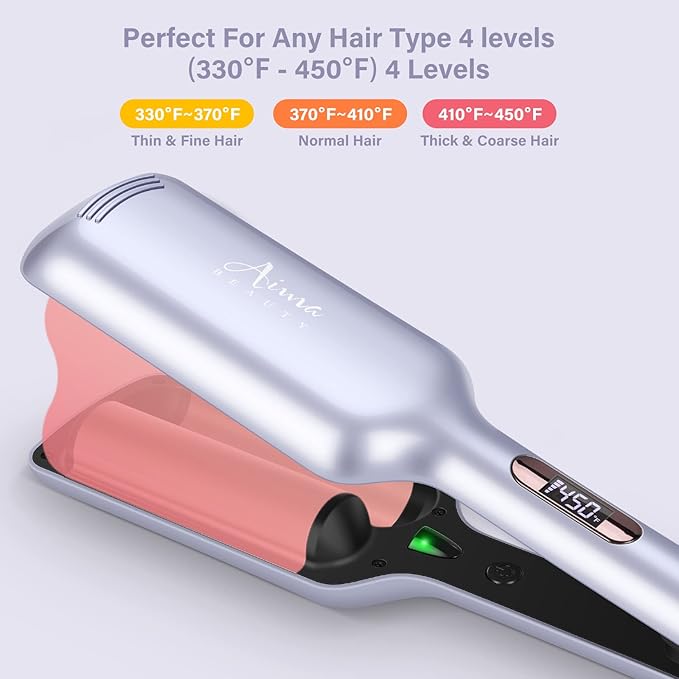 32mm (1.25) Aima Beauty Twins Mermaid Hair WaverAnti-Scald Hair CrimperBeach Wave Curling IronCurling Wand 2 Barrel (Purple) 15S Heats Up for Short/Medium/Long Hair