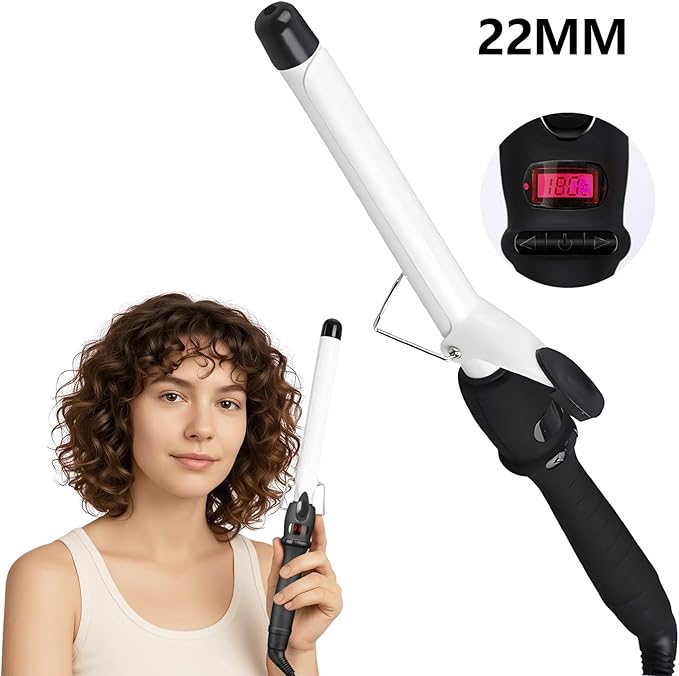 Professional Hair Curling Iron Rollers Ceramic Hair Curler Irons Wand LCD Display Hair Curly Waver 22/25/28/32/38mm Extended Iron Body Styling Tool (22MM)