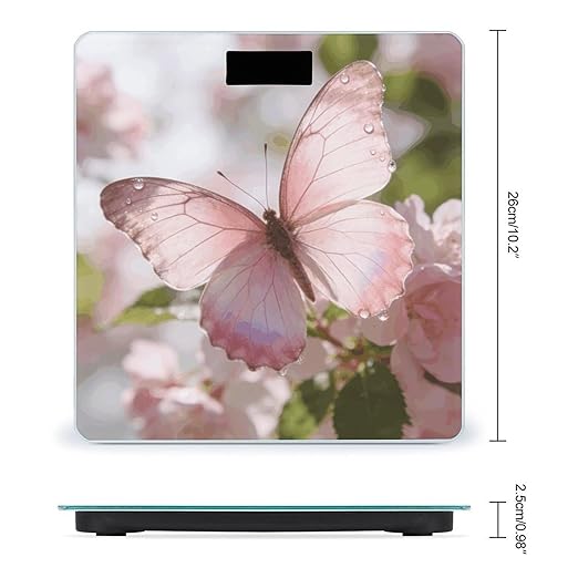 Butterfly-Pink Weight ScaleClear LED Display Bathroom Digital Weighing ScaleTempered Glass Digital Bathroom Scale for Body Weight Capacity Up to 400 Lbs