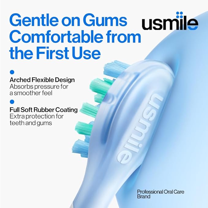 usmile P10S Sonic Electric Toothbrush – 3 Modes Deep Clean &amp Whitening 180-Day Battery Life Cushioned Gum-Care Brush Head for Sensitive Teeth Smart Timer 2 Brush Heads (Blue)