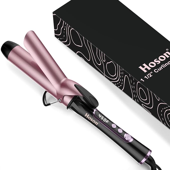 1 1/2 inch Curling Iron Dual Voltage Large Hair Curling Iron Heat up to 450°F Professiona Curling Wand Ceramic Tourmaline(Rose Gold)