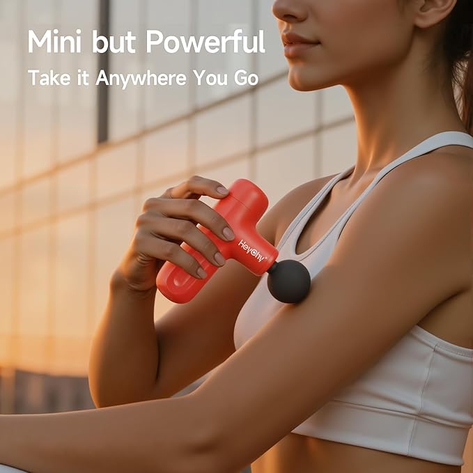 Super Mini Massage Gun Deep Tissue Handheld Muscle Massager with 4 Heads Percussion Travel Size Massager Gun for Men &amp Women Back Pain Relief Quiet for Home Gym Office Red