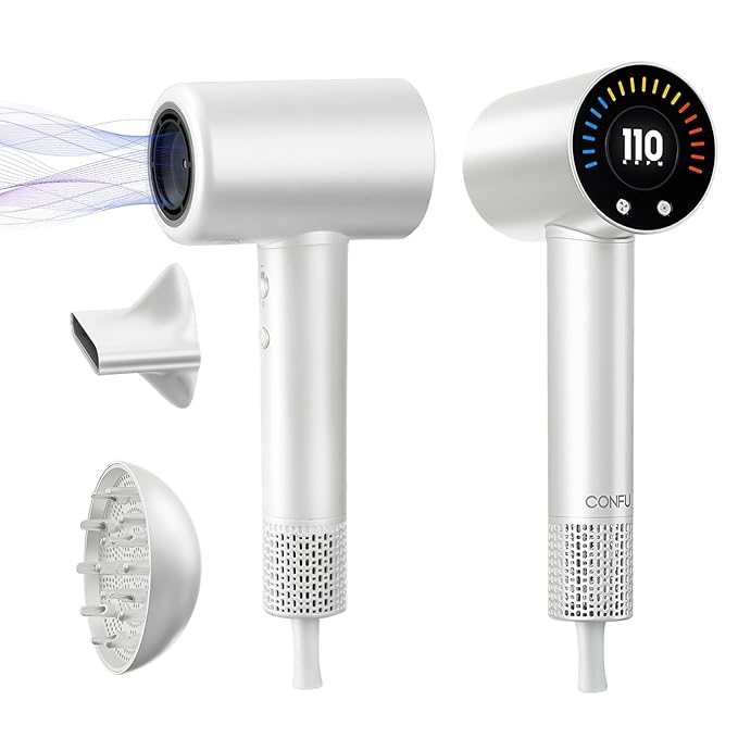 CONFU Hair Dryer 110000 RPM Fast Drying Blow Dryer with Magnetic Diffuser and Concentrator Professional Lightweight Ionic Hair Dryer for Women and Men