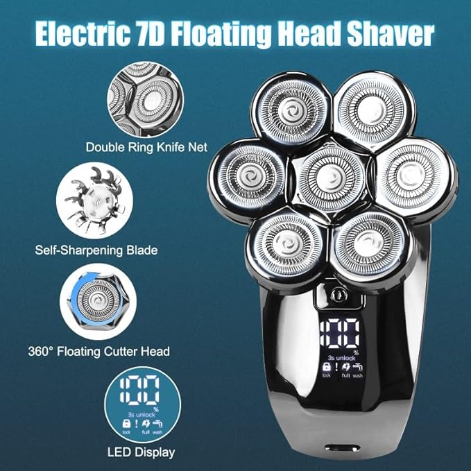 Head Shavers for Bald Men 5 in 1 Head Shavers for Men 7D Cordless Bald Head Shaver Wet&ampDry Waterproof Electric Razor for Men with LED Display Grooming Kit