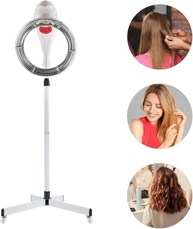 Hooded Stand Up Hair Bonnet Dryer Orbiting Rotating Hair Processor Perm Styling with Timer Swivel Caster Rolling Base for Beauty Salon or Home Use 360 Degree Rotation Compatible White