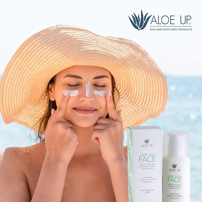 Aloe Up White Collection Sunscreen Spray SPF 50 White Collection Sunscreen Lotion SPF 30 After Sun Light Moisturizer and SPF 25 For the Face Daily Moisturizer Sunscreen - Suncare Bundle - 4 Items
