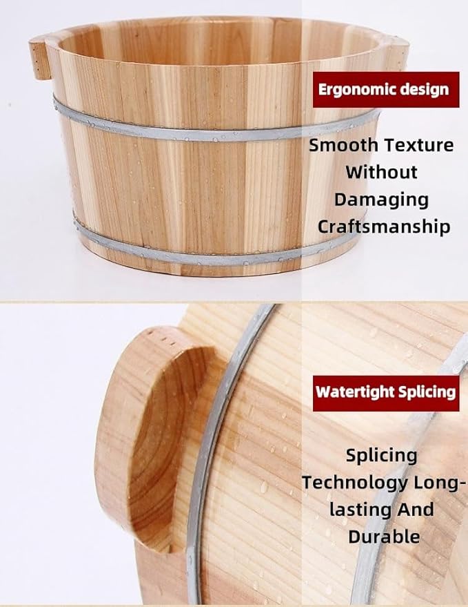 Wooden Foot Basin Solid Wood Foot Tub Pedicure Bowl Spa Massage Cedar Pedicure Barrels Household Foot Bath Barrel with Lid with Massager for Foot Bath Soak Massage Spa Sauna