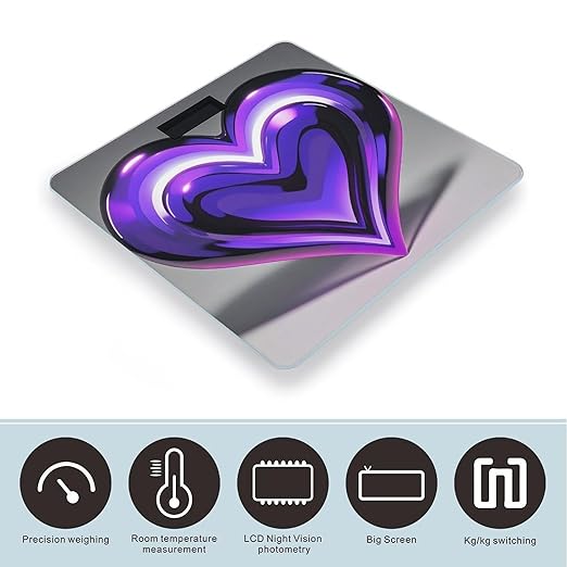 Purple Hearts Smart Scale for Body Weight Accurate Bathroom Scale with LED Display Digital Weight Scales Weighing Machine High Precision Scales for Bath Home