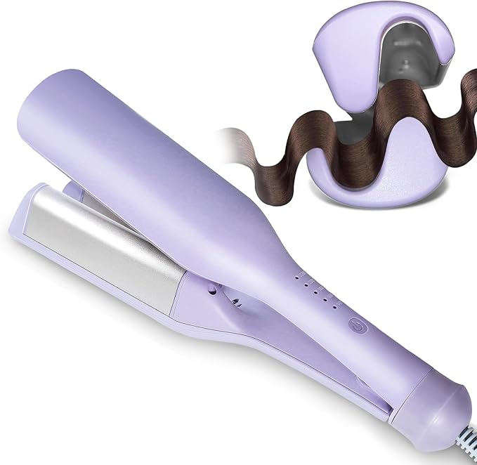Beach Waves Curling Iron 1.4 Inch Double Barrel Waver Ceramic Wave Iron for Hair Crimper for Women Anti-Scald Dual Voltage Wavy Iron Deep Waver Hair Tool Purple