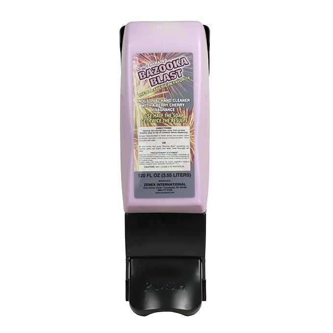 Zenex Bazooka Blast Hand Soap &amp Push-Style Dispenser Bundle - 3.55L Industrial Hand Cleaner with Pumice &amp Wall Mounted Dispenser | Berry Cherry Scent | Heavy-Duty Grease &amp Grime Remover |